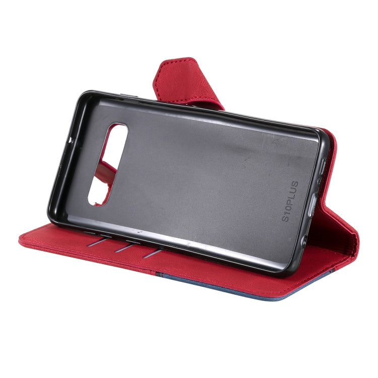 For Samsung Galaxy S10 Plus Three-color Stitching Calf Texture Horizontal Flip Leather Case with Holder & Card Slots & Wallet