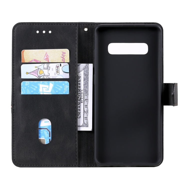 For Samsung Galaxy S10e Three-color Stitching Calf Texture Horizontal Flip Leather Case with Holder & Card Slots & Wallet
