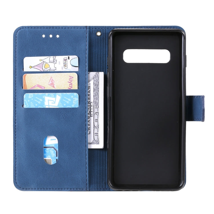 For Samsung Galaxy S10e Three-color Stitching Calf Texture Horizontal Flip Leather Case with Holder & Card Slots & Wallet