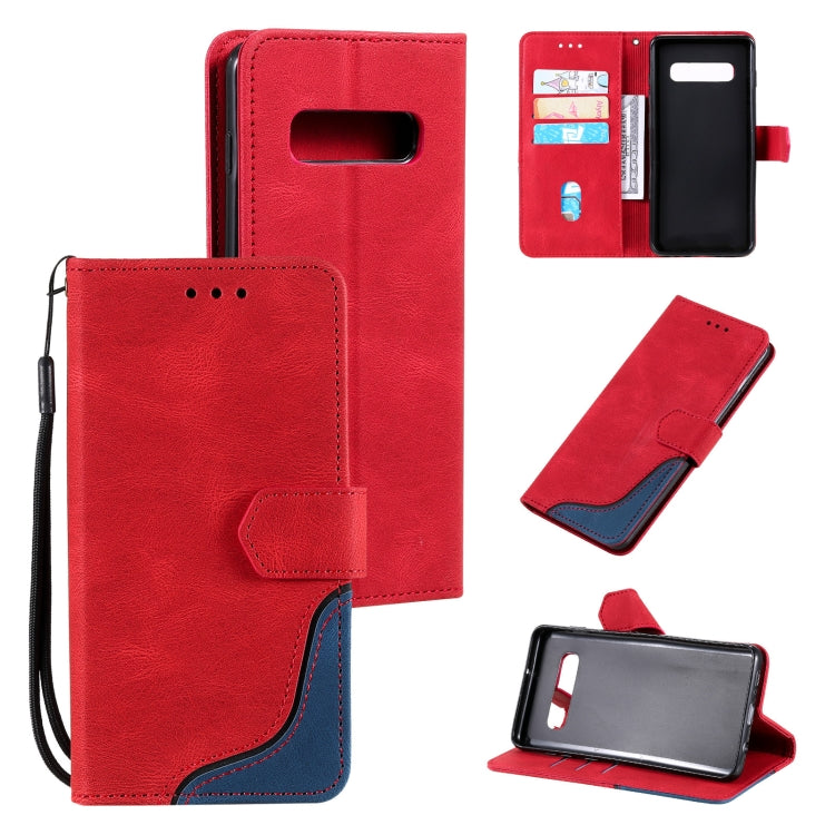 For Samsung Galaxy S10e Three-color Stitching Calf Texture Horizontal Flip Leather Case with Holder & Card Slots & Wallet