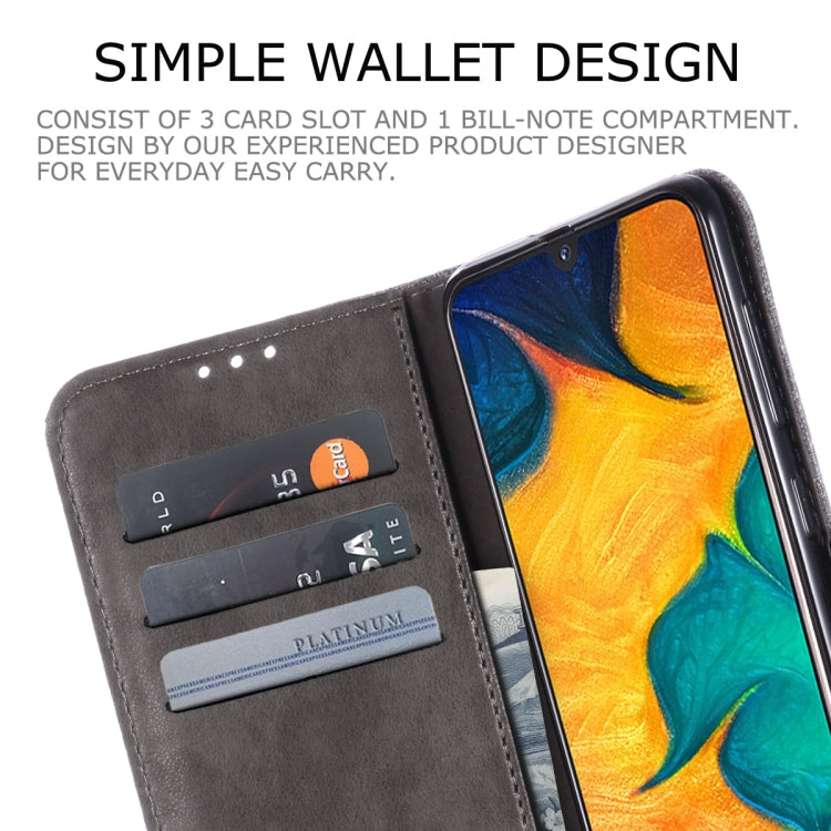 For Galaxy A30 MUXMA MX102 Horizontal Flip Canvas Leather Case with Stand & Card Slot & Wallet Function