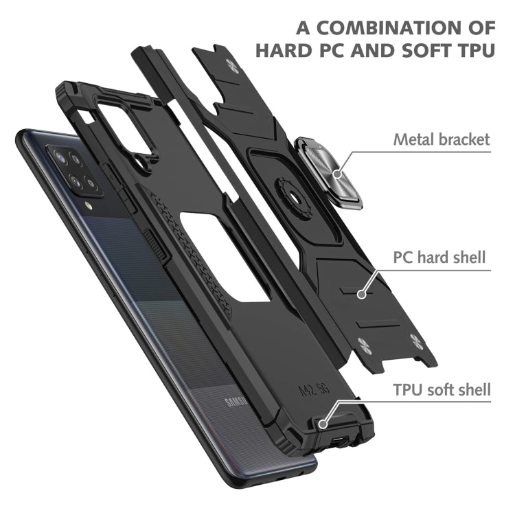 For Samsung Galaxy A42 5G Magnetic Armor Shockproof TPU + PC Case with Metal Ring Holder