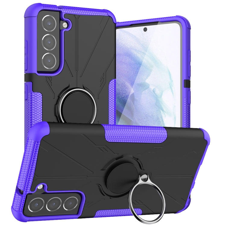 For Samsung Galaxy S21 FE Machine Armor Bear Shockproof PC + TPU Protective Case with Ring Holder