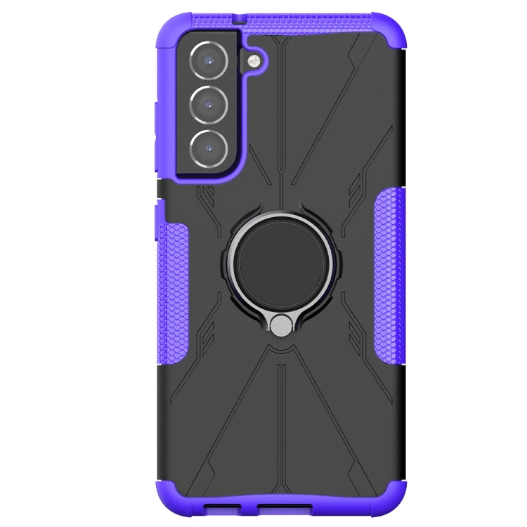 For Samsung Galaxy S21 FE Machine Armor Bear Shockproof PC + TPU Protective Case with Ring Holder