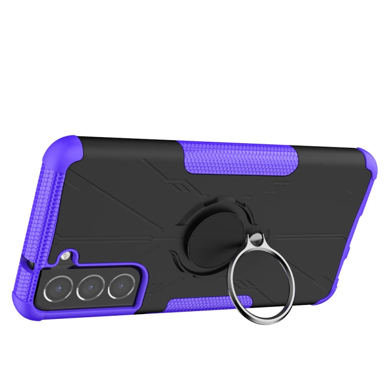 For Samsung Galaxy S21 FE Machine Armor Bear Shockproof PC + TPU Protective Case with Ring Holder