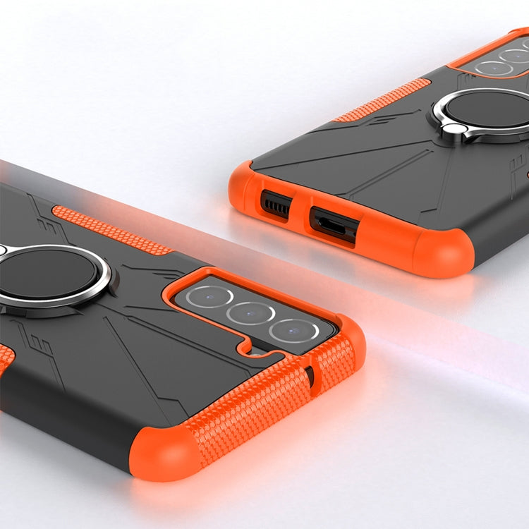For Samsung Galaxy S21 FE Machine Armor Bear Shockproof PC + TPU Protective Case with Ring Holder
