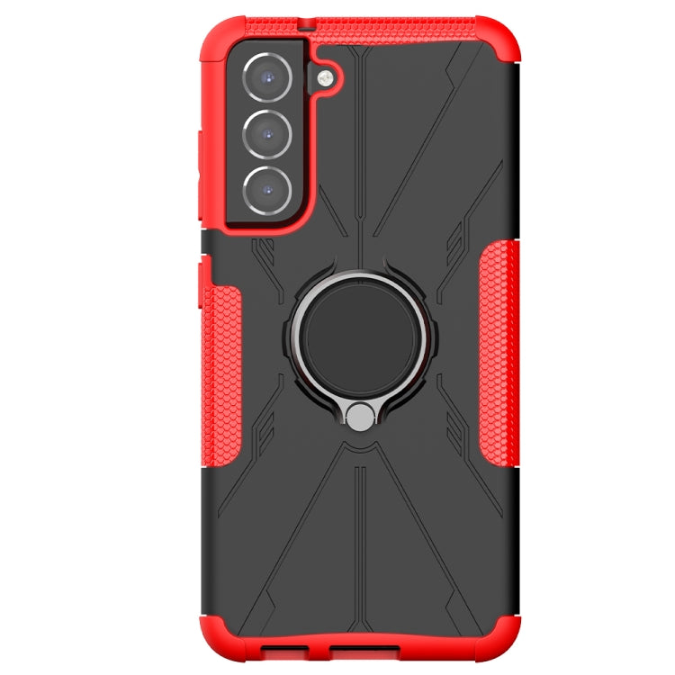 For Samsung Galaxy S21 FE Machine Armor Bear Shockproof PC + TPU Protective Case with Ring Holder