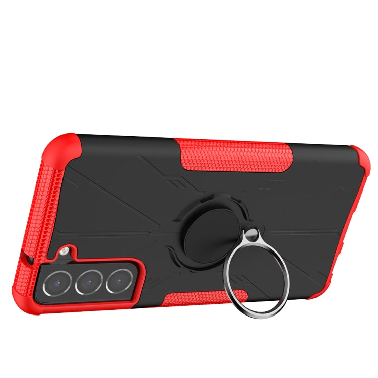For Samsung Galaxy S21 FE Machine Armor Bear Shockproof PC + TPU Protective Case with Ring Holder