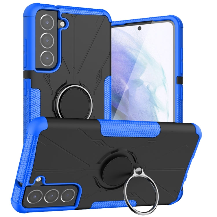 For Samsung Galaxy S21 FE Machine Armor Bear Shockproof PC + TPU Protective Case with Ring Holder