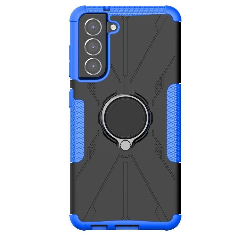 For Samsung Galaxy S21 FE Machine Armor Bear Shockproof PC + TPU Protective Case with Ring Holder