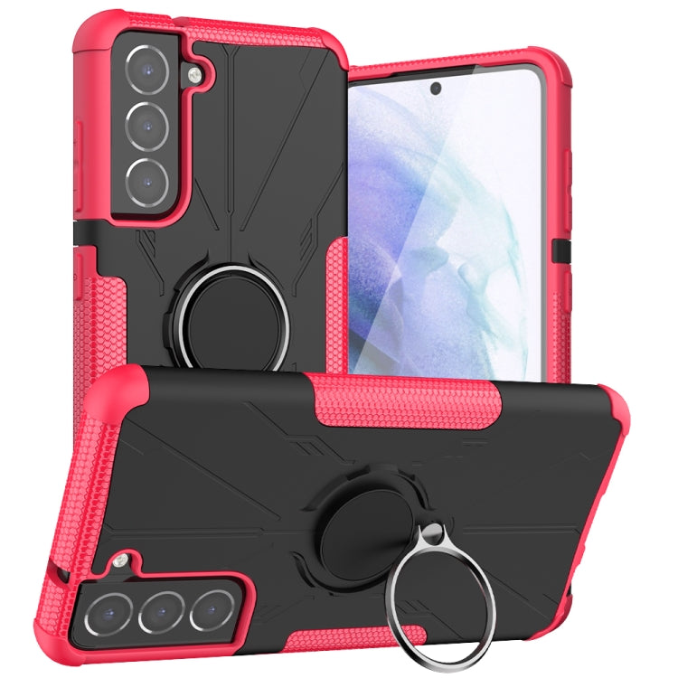 For Samsung Galaxy S21 FE Machine Armor Bear Shockproof PC + TPU Protective Case with Ring Holder
