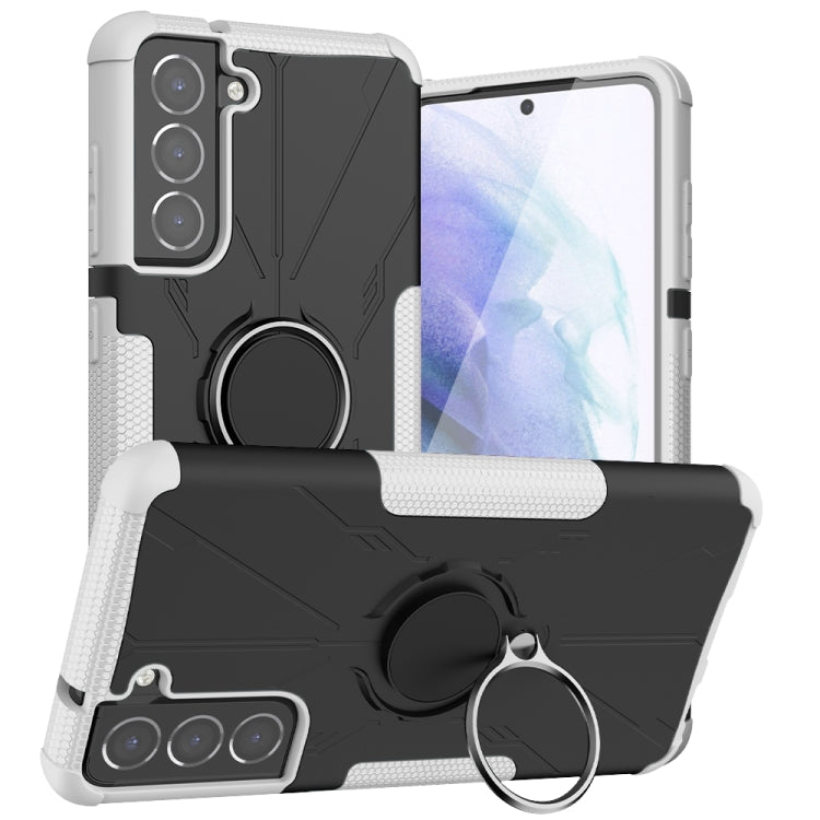 For Samsung Galaxy S21 FE Machine Armor Bear Shockproof PC + TPU Protective Case with Ring Holder