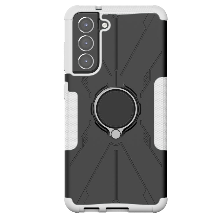For Samsung Galaxy S21 FE Machine Armor Bear Shockproof PC + TPU Protective Case with Ring Holder