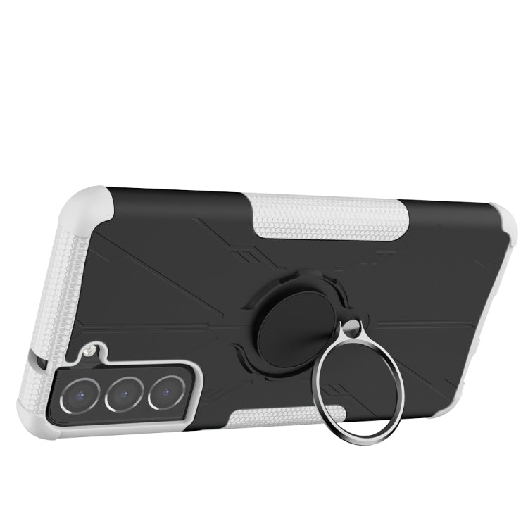 For Samsung Galaxy S21 FE Machine Armor Bear Shockproof PC + TPU Protective Case with Ring Holder