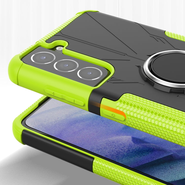 For Samsung Galaxy S21 FE Machine Armor Bear Shockproof PC + TPU Protective Case with Ring Holder