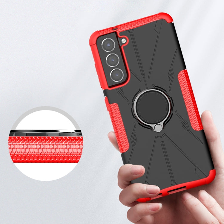 For Samsung Galaxy S21 FE Machine Armor Bear Shockproof PC + TPU Protective Case with Ring Holder
