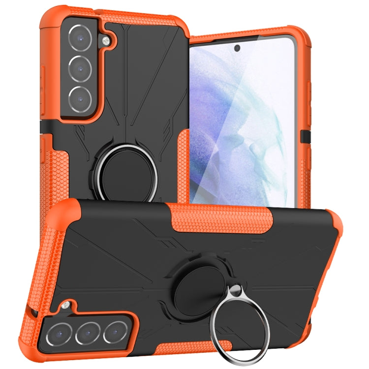 For Samsung Galaxy S21 FE Machine Armor Bear Shockproof PC + TPU Protective Case with Ring Holder