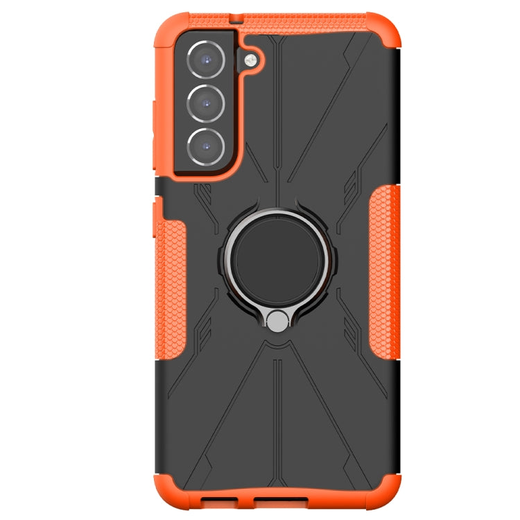 For Samsung Galaxy S21 FE Machine Armor Bear Shockproof PC + TPU Protective Case with Ring Holder