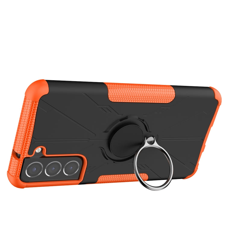 For Samsung Galaxy S21 FE Machine Armor Bear Shockproof PC + TPU Protective Case with Ring Holder