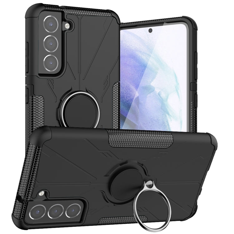 For Samsung Galaxy S21 FE Machine Armor Bear Shockproof PC + TPU Protective Case with Ring Holder