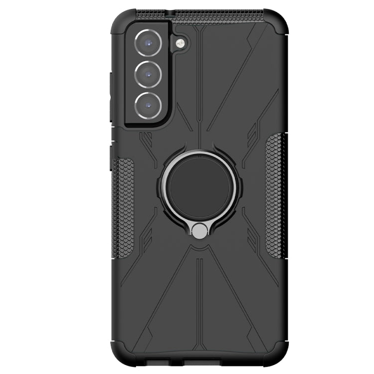 For Samsung Galaxy S21 FE Machine Armor Bear Shockproof PC + TPU Protective Case with Ring Holder
