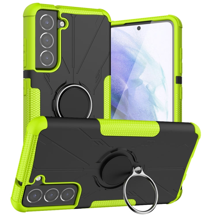 For Samsung Galaxy S21 FE Machine Armor Bear Shockproof PC + TPU Protective Case with Ring Holder
