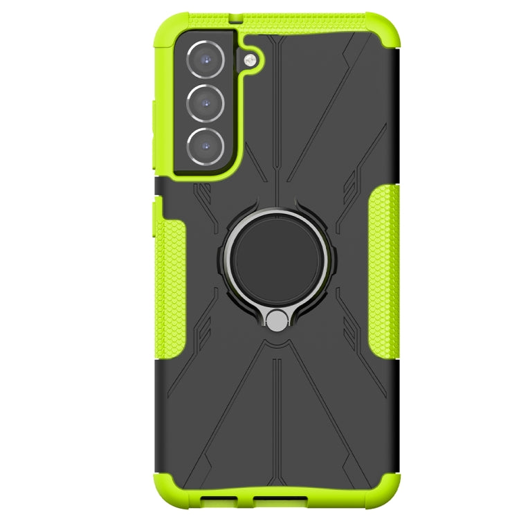 For Samsung Galaxy S21 FE Machine Armor Bear Shockproof PC + TPU Protective Case with Ring Holder