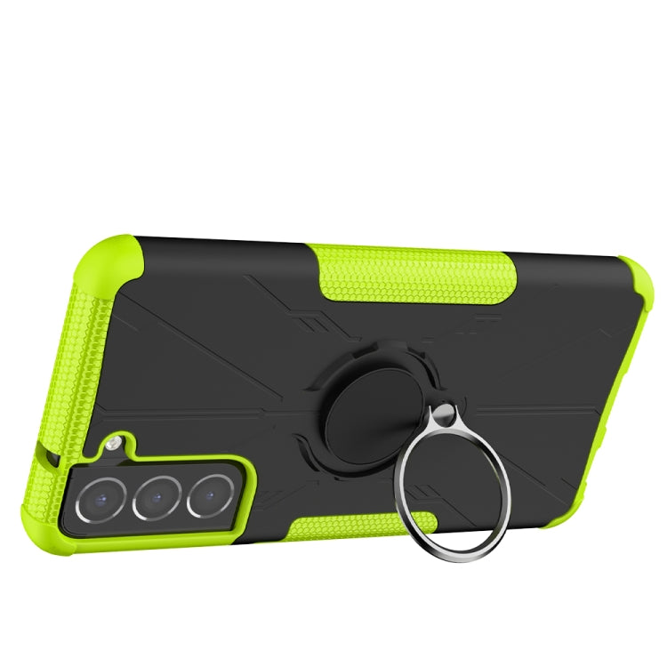 For Samsung Galaxy S21 FE Machine Armor Bear Shockproof PC + TPU Protective Case with Ring Holder