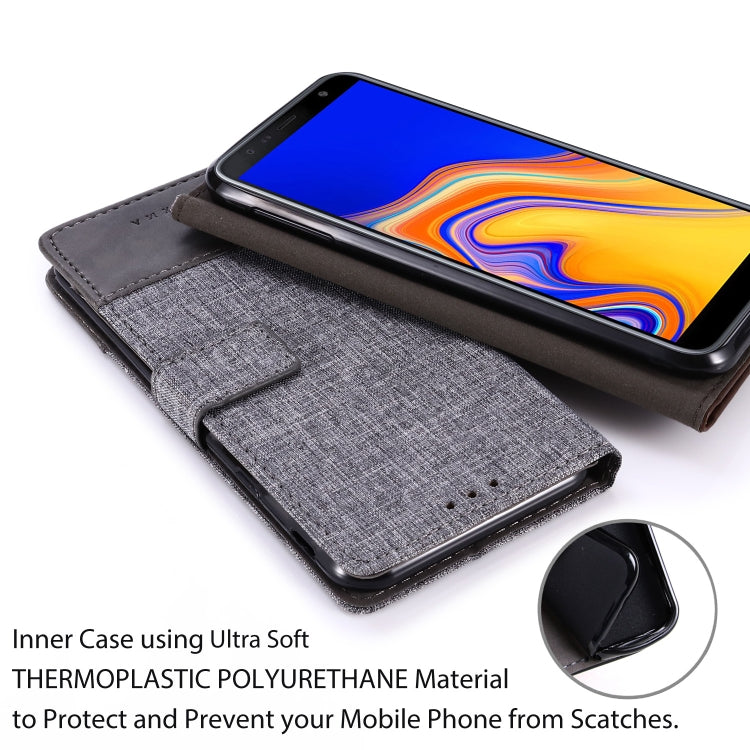 For Galaxy J4 Plus MUXMA MX102 Horizontal Flip Canvas Leather Case with Stand & Card Slot & Wallet Function