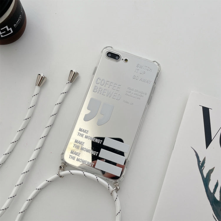 For iPhone SE 2022 / SE 2020 / 8 / 7 Four-corner Shockproof Mirror Series Coffee Brewed Protective Case with Lanyard