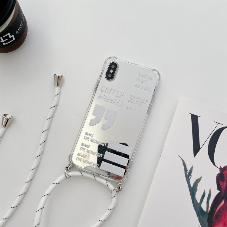 For iPhone X / XS Four-corner Shockproof Mirror Series Coffee Brewed Protective Case with Lanyard