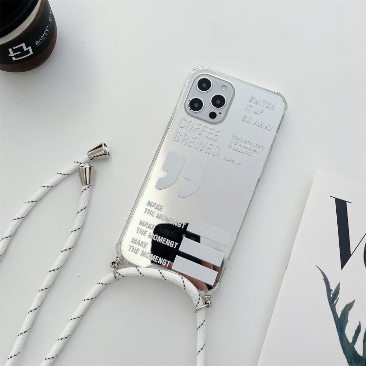 For iPhone 12 / 12 Pro Four-corner Shockproof Mirror Series Coffee Brewed Protective Case with Lanyard