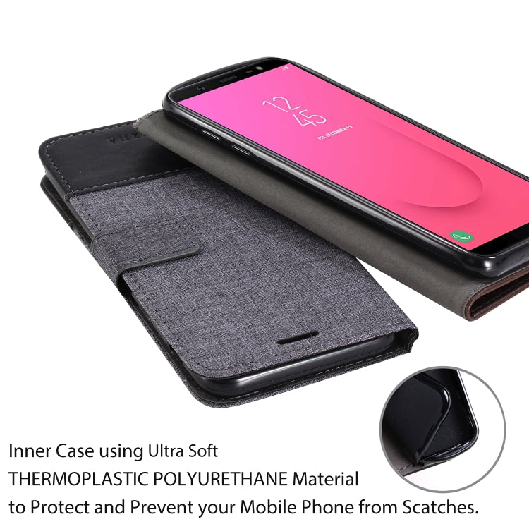 For Galaxy J8 (2018) MUXMA MX102 Horizontal Flip Canvas Leather Case with Stand & Card Slot & Wallet Function