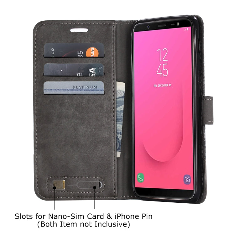For Galaxy J8 (2018) MUXMA MX102 Horizontal Flip Canvas Leather Case with Stand & Card Slot & Wallet Function