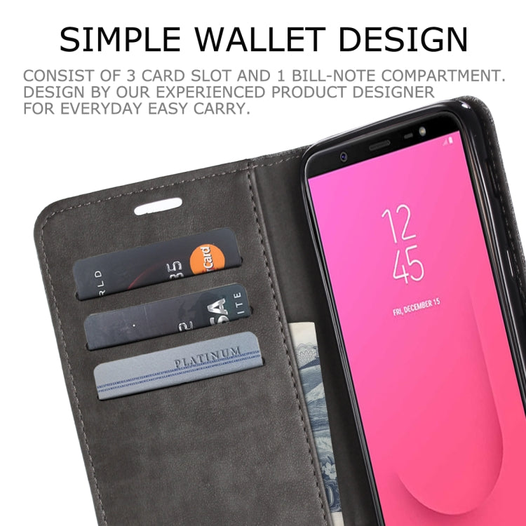 For Galaxy J8 (2018) MUXMA MX102 Horizontal Flip Canvas Leather Case with Stand & Card Slot & Wallet Function