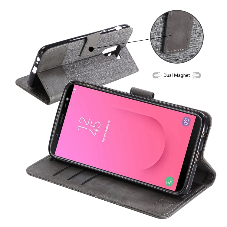 For Galaxy J8 (2018) MUXMA MX102 Horizontal Flip Canvas Leather Case with Stand & Card Slot & Wallet Function