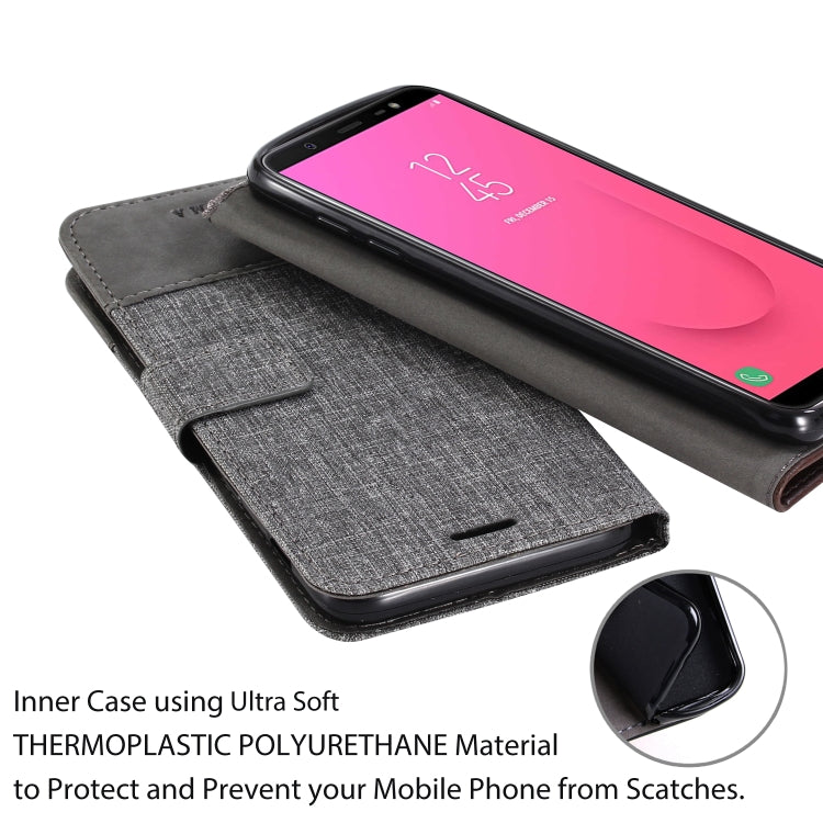 For Galaxy J8 (2018) MUXMA MX102 Horizontal Flip Canvas Leather Case with Stand & Card Slot & Wallet Function