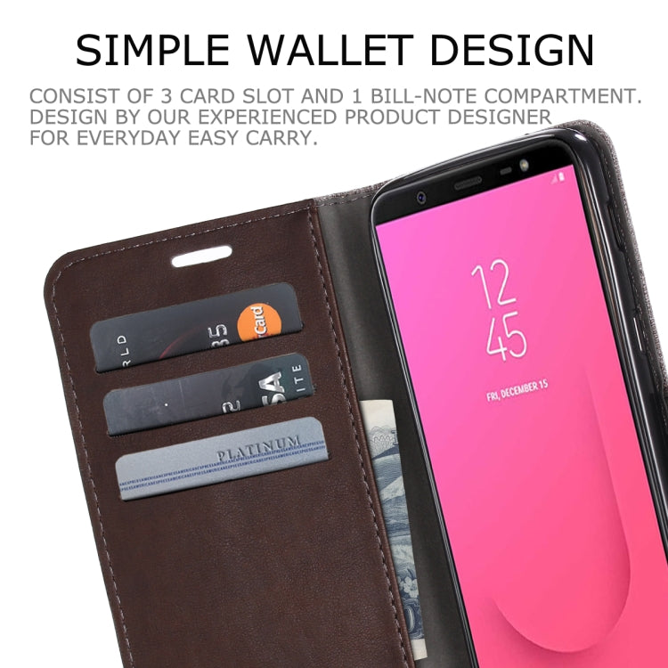 For Galaxy J8 (2018) MUXMA MX102 Horizontal Flip Canvas Leather Case with Stand & Card Slot & Wallet Function