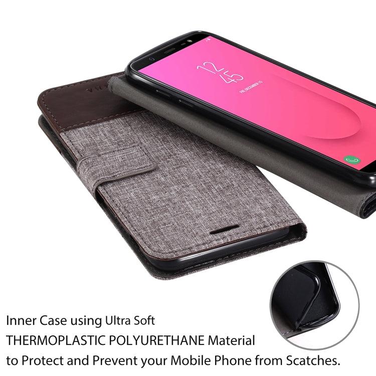 For Galaxy J8 (2018) MUXMA MX102 Horizontal Flip Canvas Leather Case with Stand & Card Slot & Wallet Function