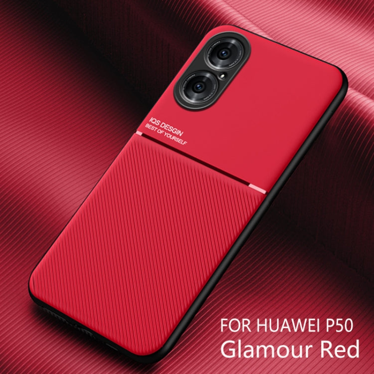 For Huawei P50 Classic Tilt Strip Grain Magnetic Shockproof PC + TPU Case