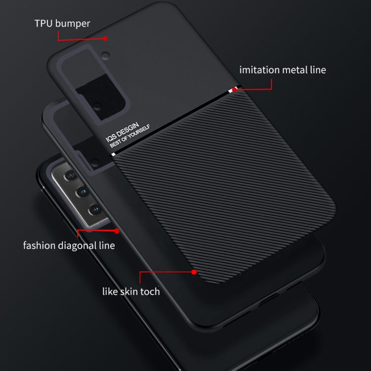For Samsung Galaxy S21 FE Classic Tilt Strip Grain Magnetic Shockproof PC + TPU Case