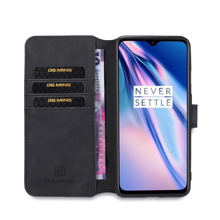 For OnePlus 7T DG.MING Retro Oil Side Horizontal Flip Case with Holder & Card Slots & Wallet