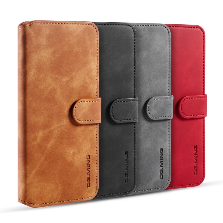 For OnePlus 7T DG.MING Retro Oil Side Horizontal Flip Case with Holder & Card Slots & Wallet