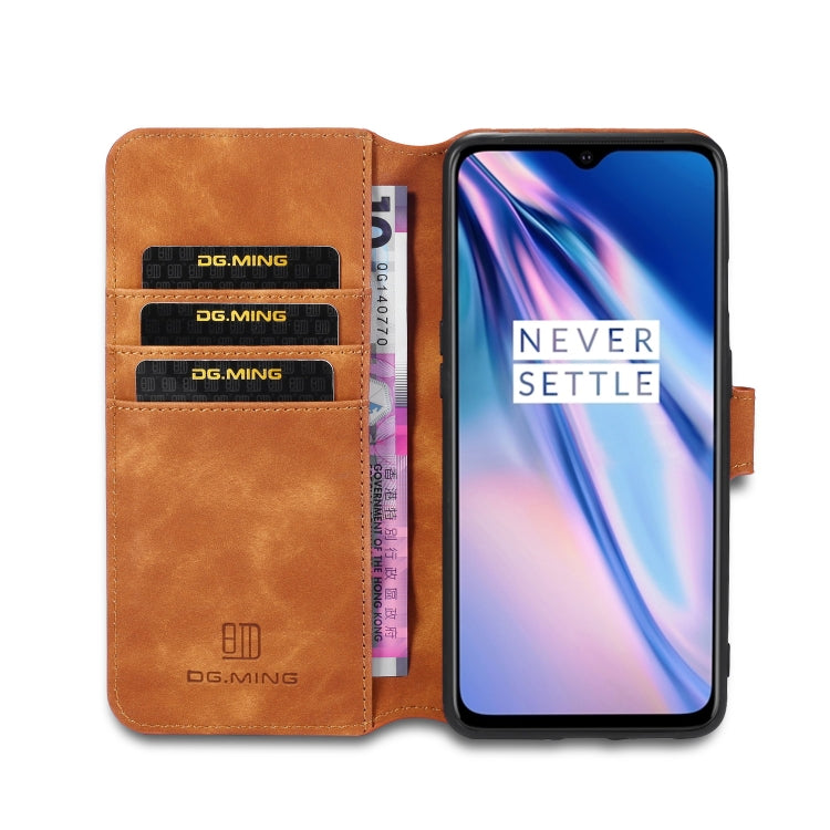 For OnePlus 7T DG.MING Retro Oil Side Horizontal Flip Case with Holder & Card Slots & Wallet