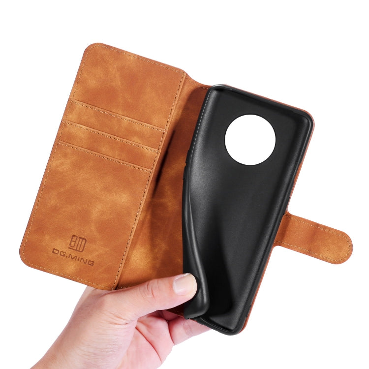 For OnePlus 7T DG.MING Retro Oil Side Horizontal Flip Case with Holder & Card Slots & Wallet