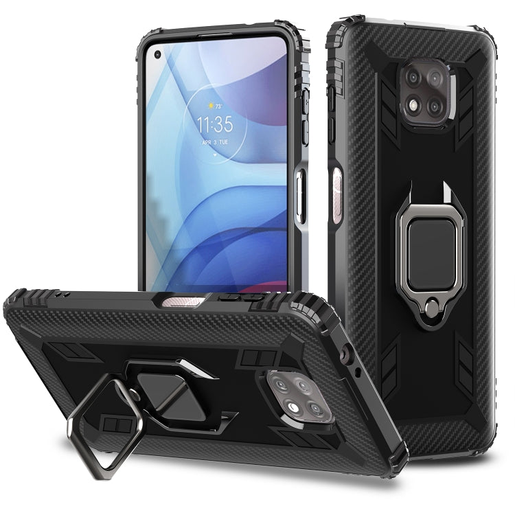 For Motorola Moto G Power 5G 2021 Carbon Fiber Protective Case with 360 Degree Rotating Ring Holder