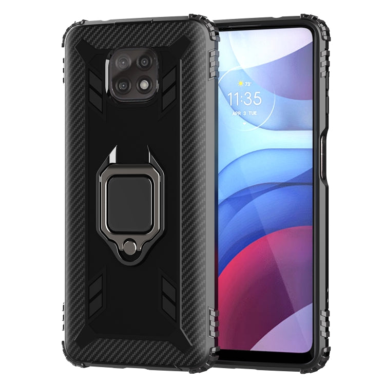 For Motorola Moto G Power 5G 2021 Carbon Fiber Protective Case with 360 Degree Rotating Ring Holder