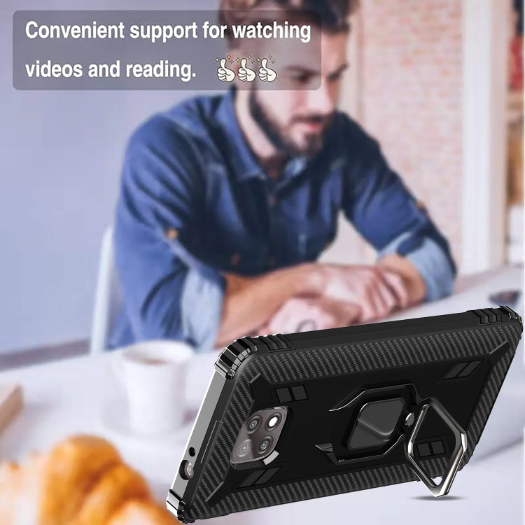 For Motorola Moto G Power 5G 2021 Carbon Fiber Protective Case with 360 Degree Rotating Ring Holder