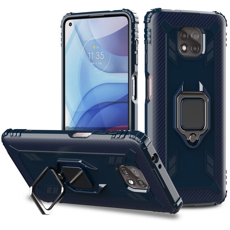 For Motorola Moto G Power 5G 2021 Carbon Fiber Protective Case with 360 Degree Rotating Ring Holder
