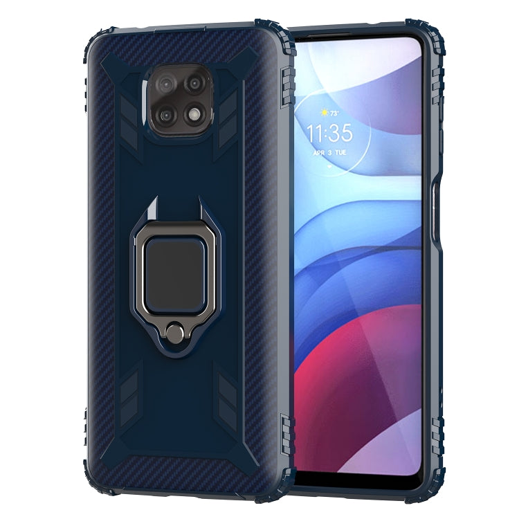 For Motorola Moto G Power 5G 2021 Carbon Fiber Protective Case with 360 Degree Rotating Ring Holder